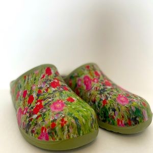 Green Floral Backdoorshoes Waterproof Pull On Garden Shoes